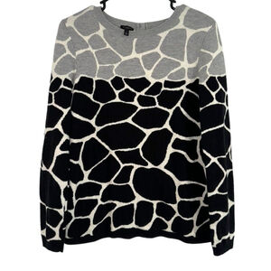 Talbots Sweater Black White Gray Pima Cotton Pullover Large (L) Stone Pattern